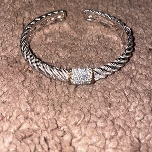 Judith Ripka Twisted Sterling Silver Cable Bracelet with Crystal Pavé Bead